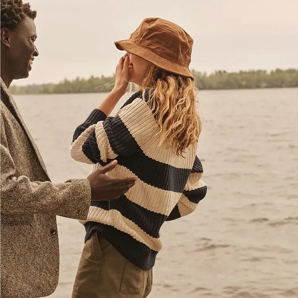 J.Crew Heritage Cotton Shaker-Stitch Crewneck Sweater in Stripe - Picture 1 of 5